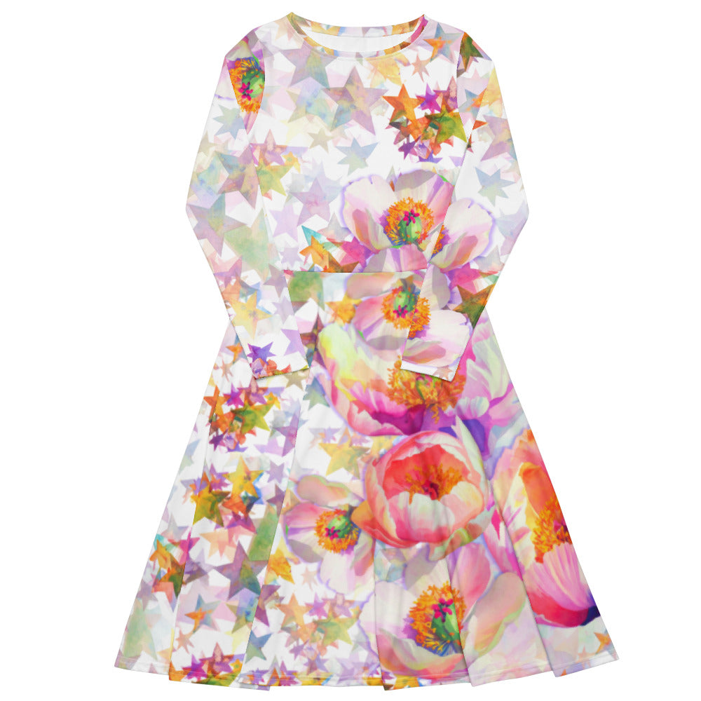 All-over print long sleeve midi dress 266E