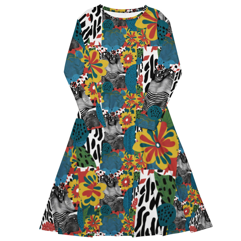 All-over print long sleeve midi dress 267