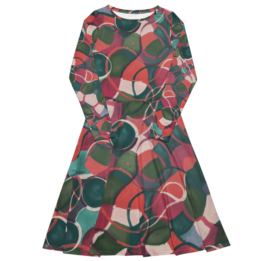 All-over print long sleeve midi dress 269kl2