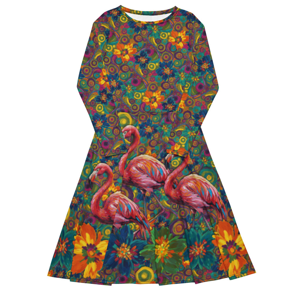 All-over print long sleeve midi dress 270