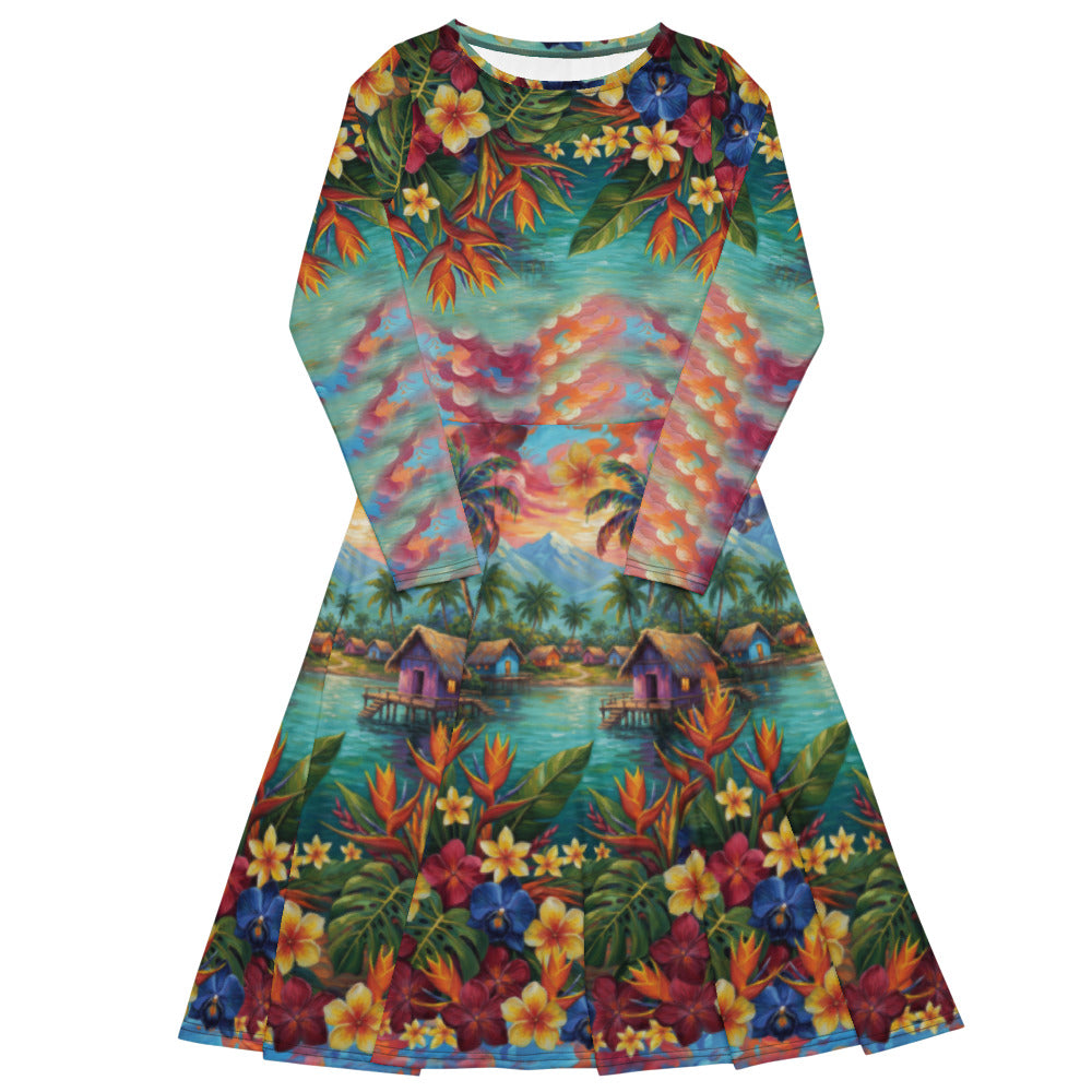 All-over print long sleeve midi dress 272