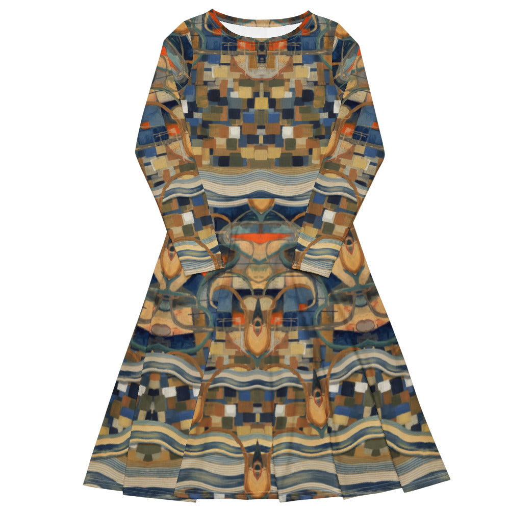 All-over print long sleeve midi dress 276C