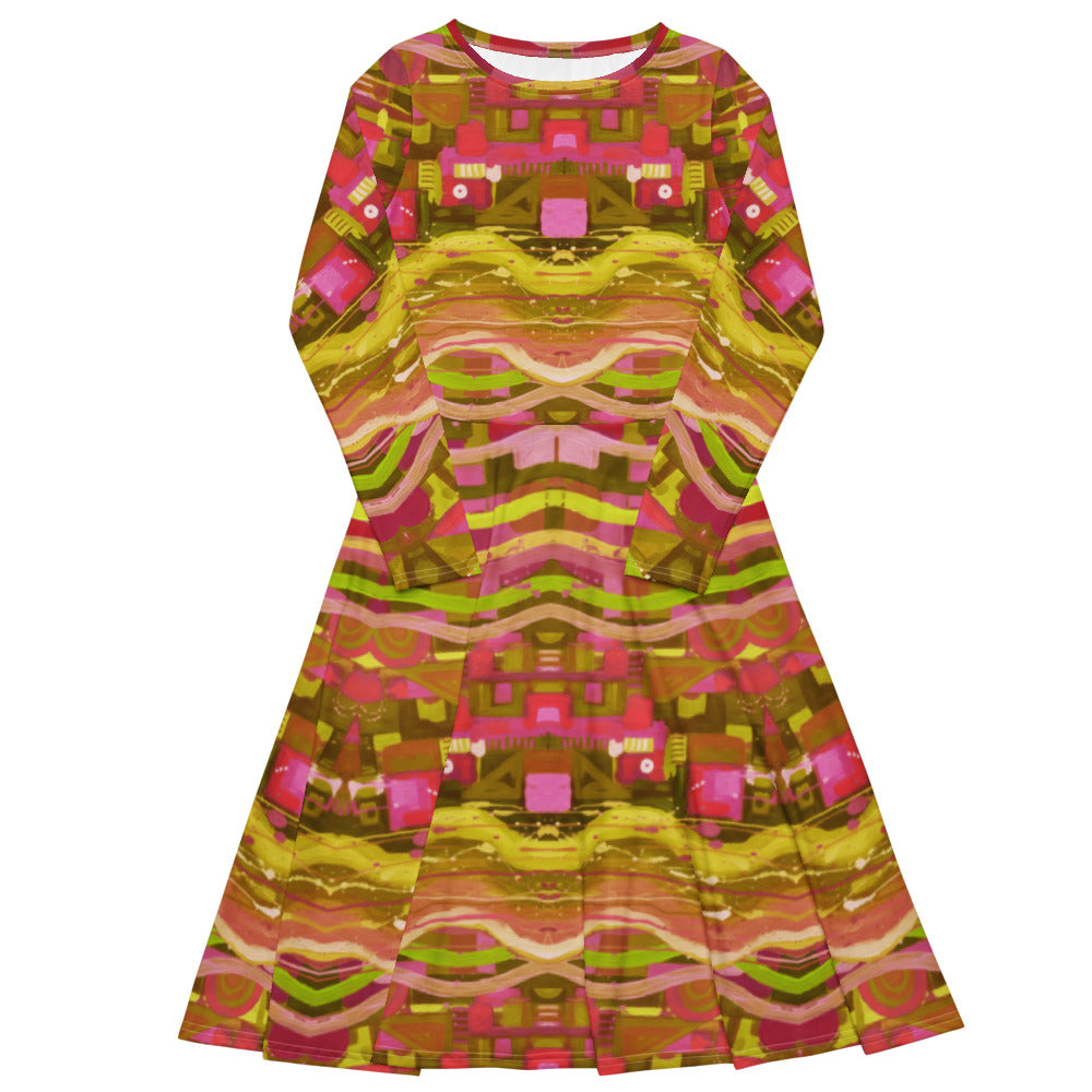 All-over print long sleeve midi dress 275kl4