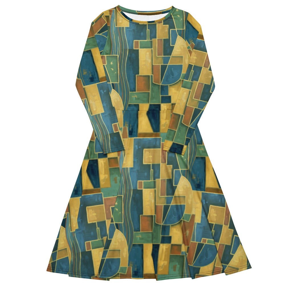 All-over print long sleeve midi dress 274Bkl3