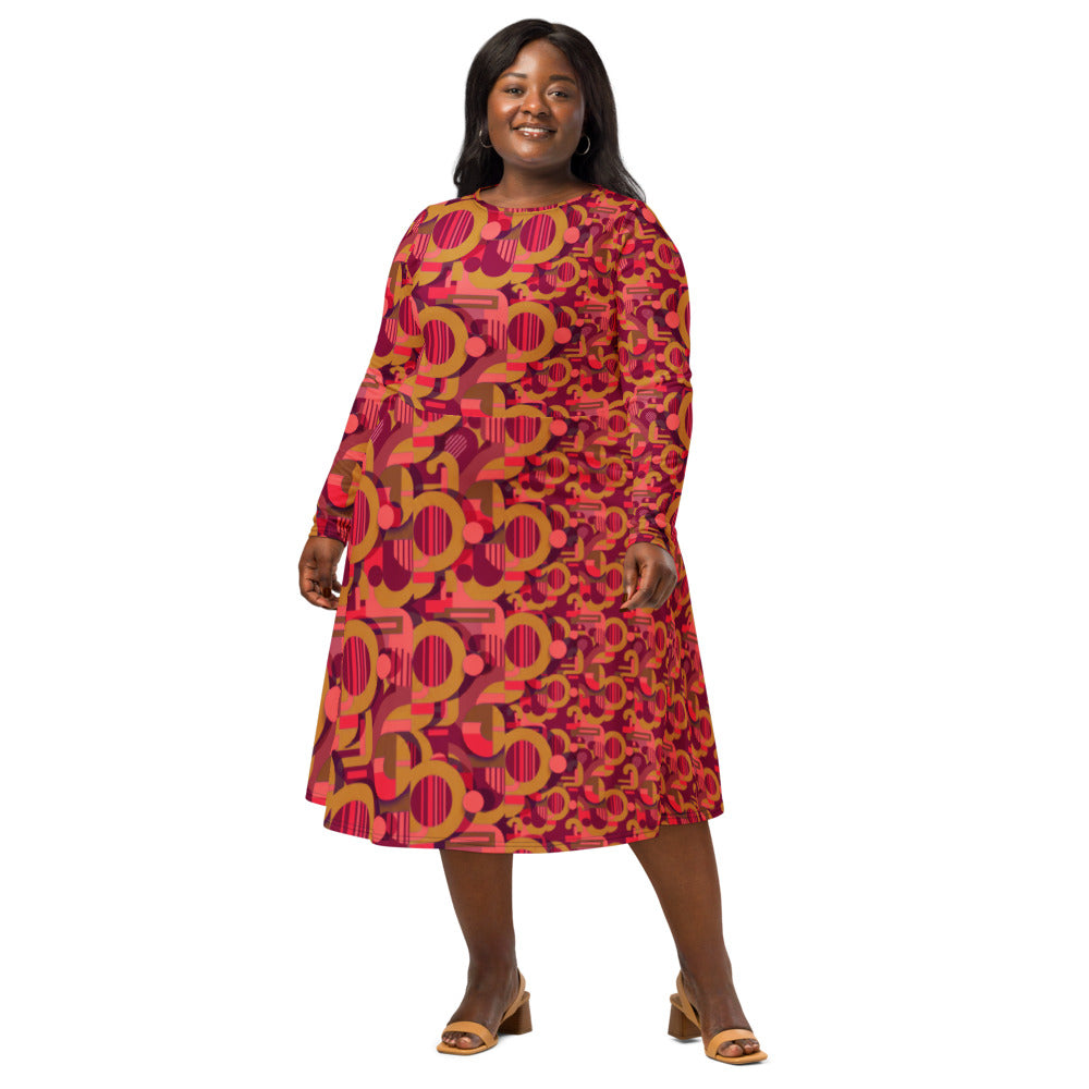 All-over print long sleeve midi dress 280C