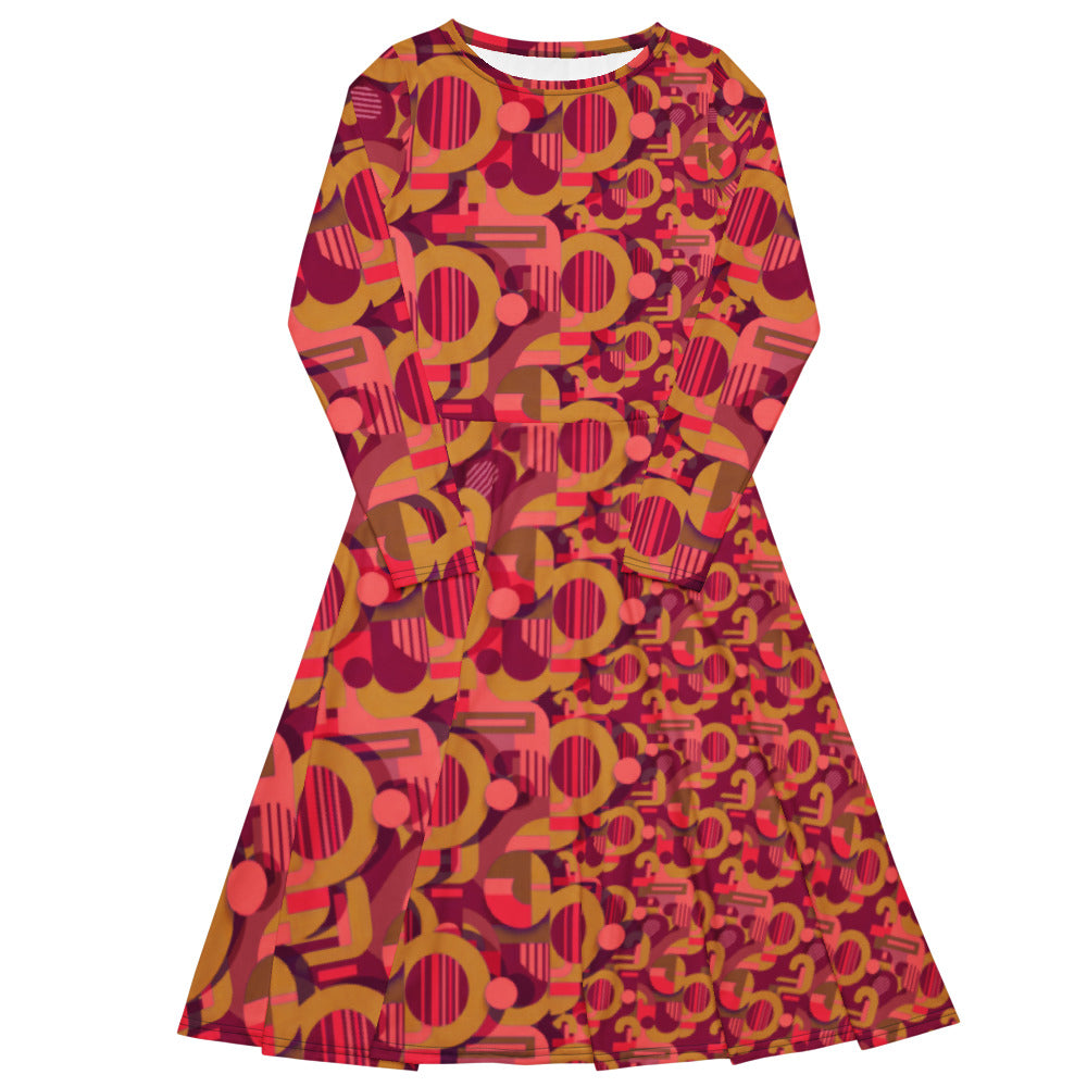 All-over print long sleeve midi dress 280C