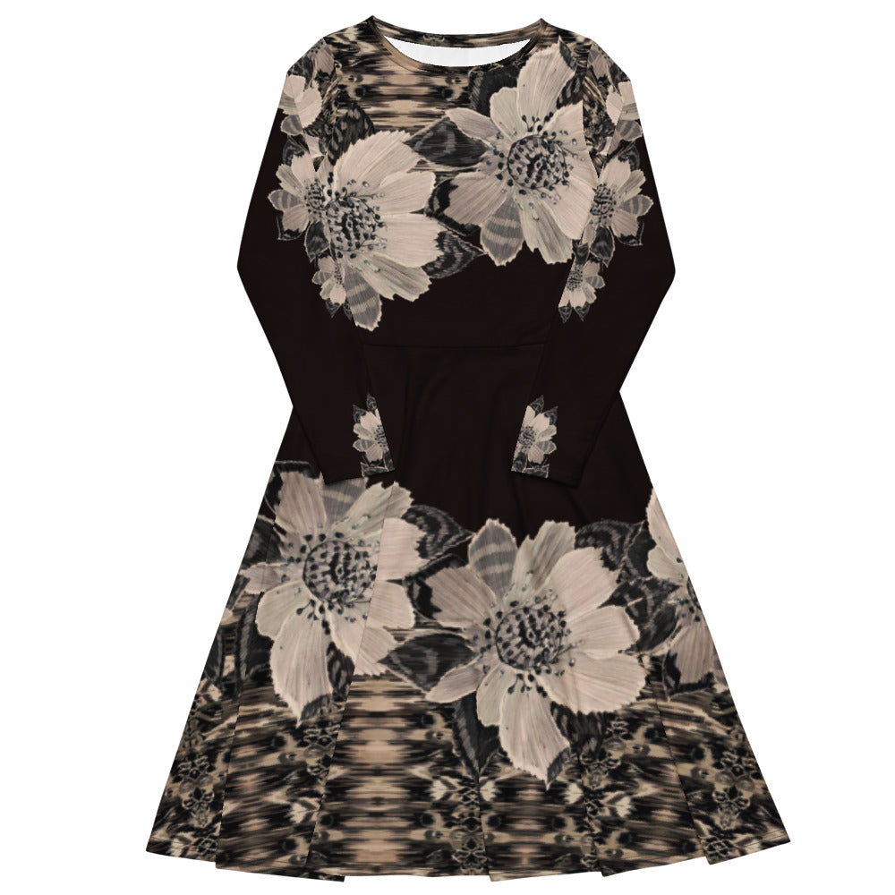 All-over print long sleeve midi dress 152C2