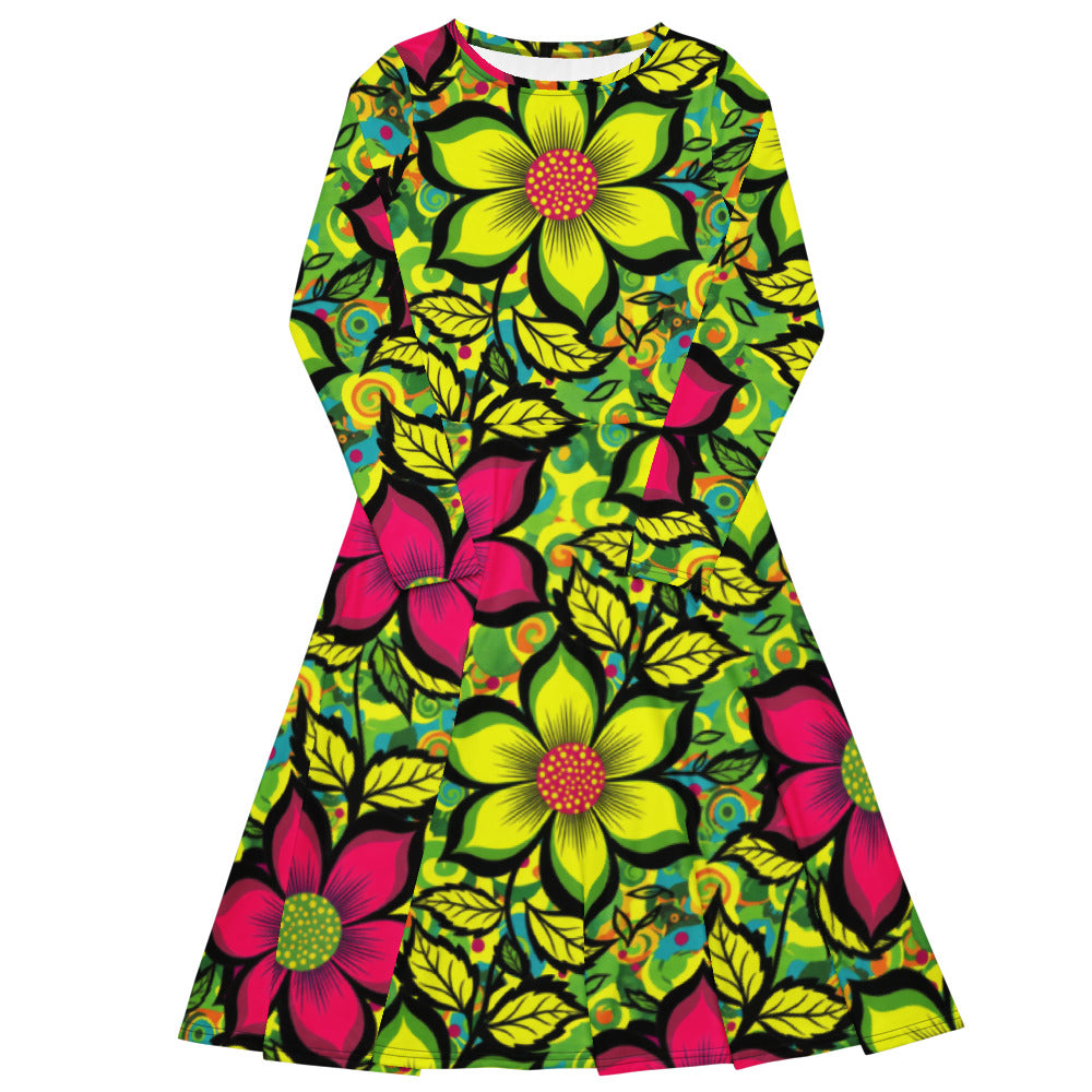 All-over print long sleeve midi dress 281kl1