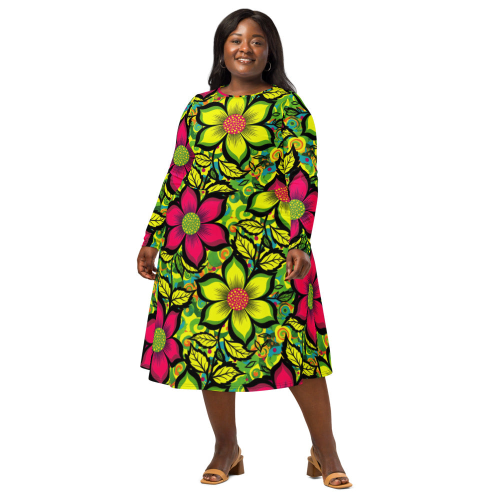 All-over print long sleeve midi dress 281kl1
