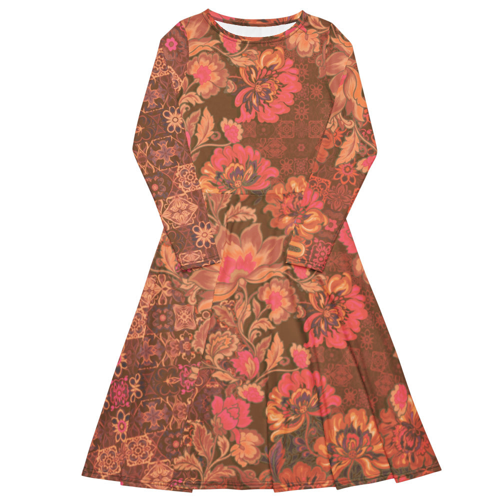 All-over print long sleeve midi dress 282kl6