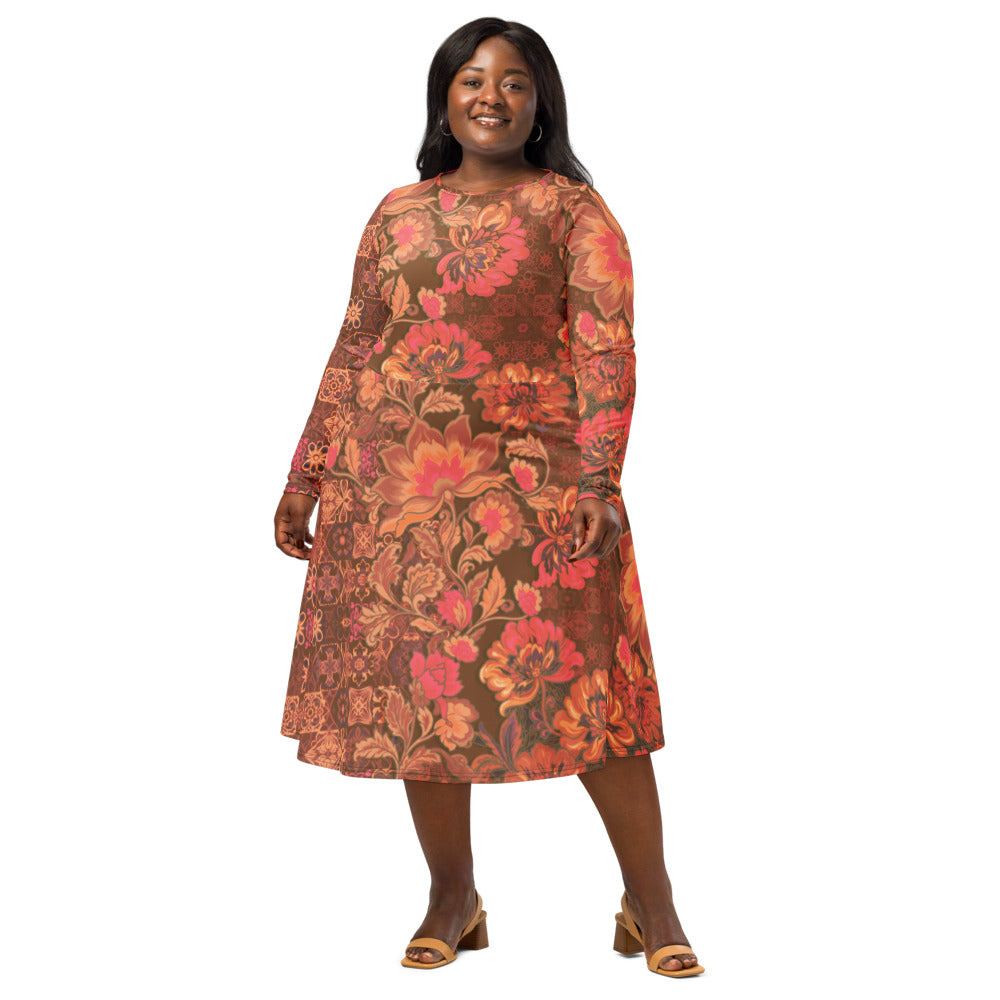 All-over print long sleeve midi dress 282kl6