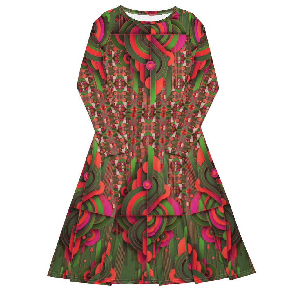 All-over print long sleeve midi dress 283Dkl3