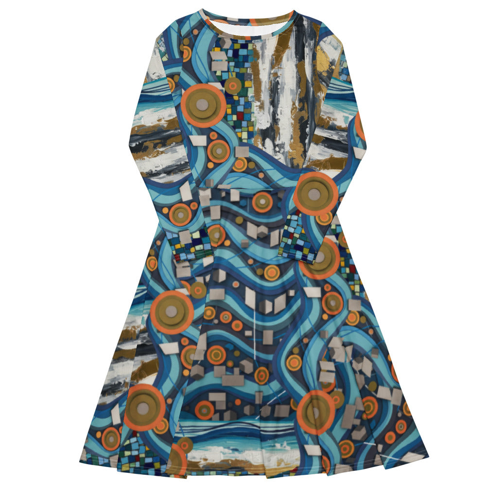 All-over print long sleeve midi dress 288