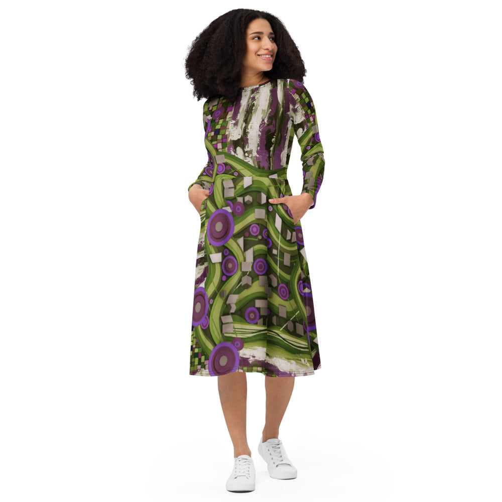 All-over print long sleeve midi dress 288kl