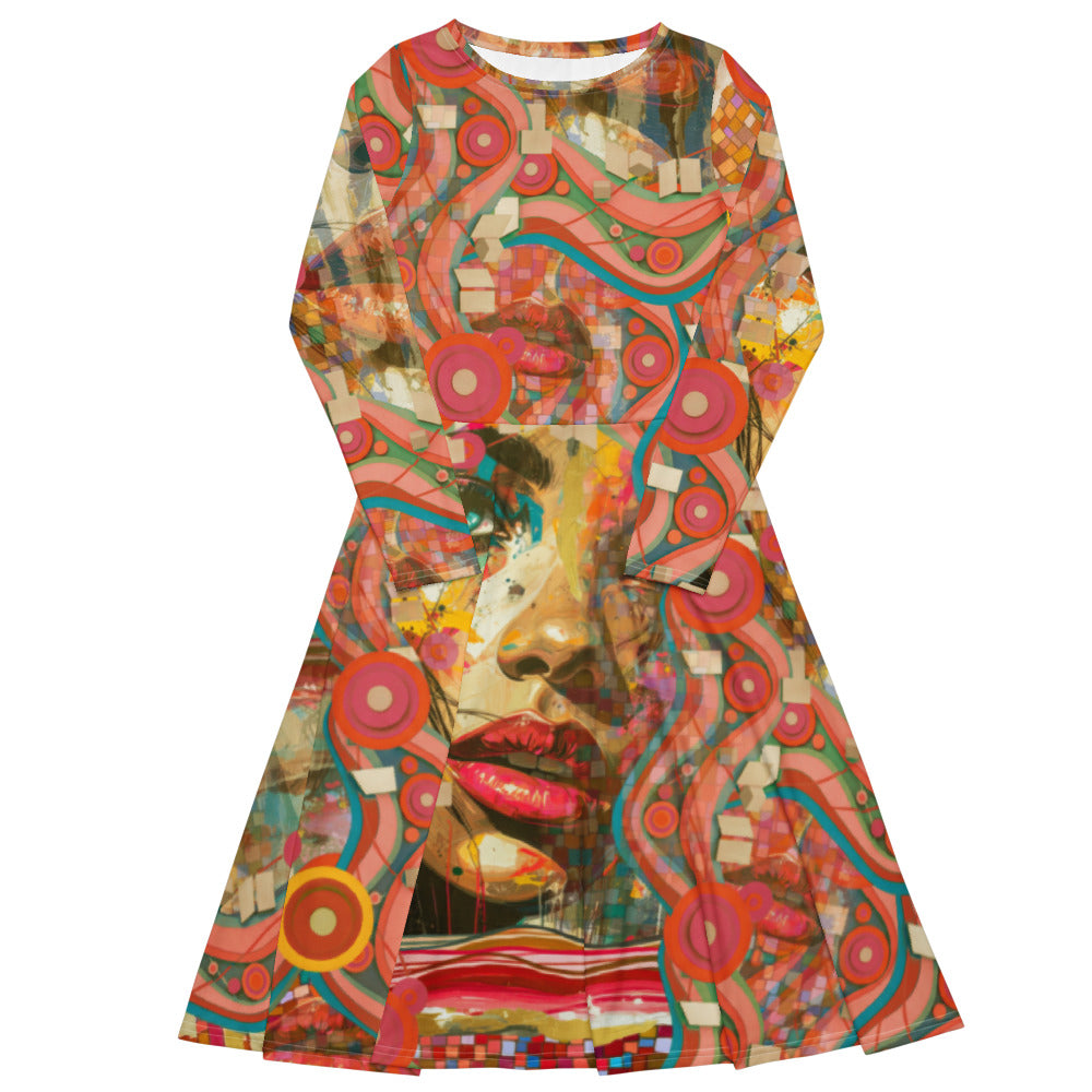 All-over print long sleeve midi dress 288Bkl2