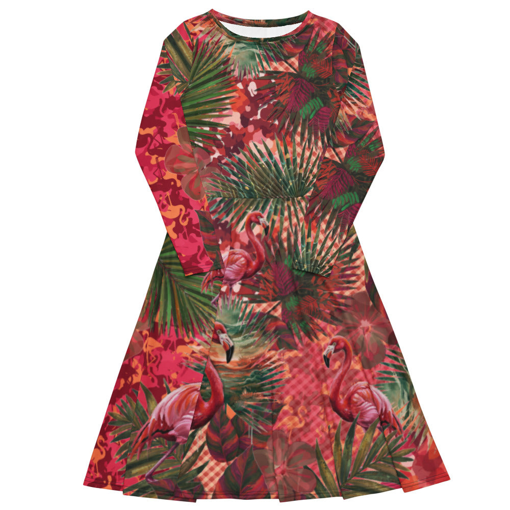 All-over print long sleeve midi dress 289C2