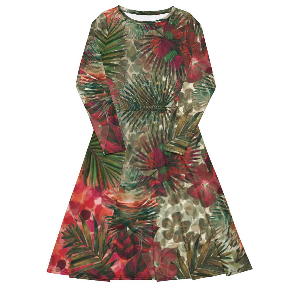 All-over print long sleeve midi dress 289