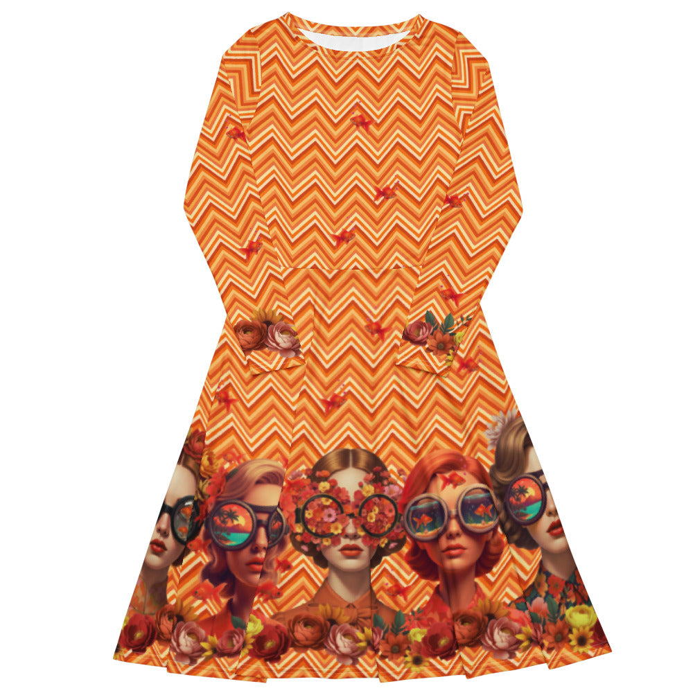 All-over print long sleeve midi dress 295kl2