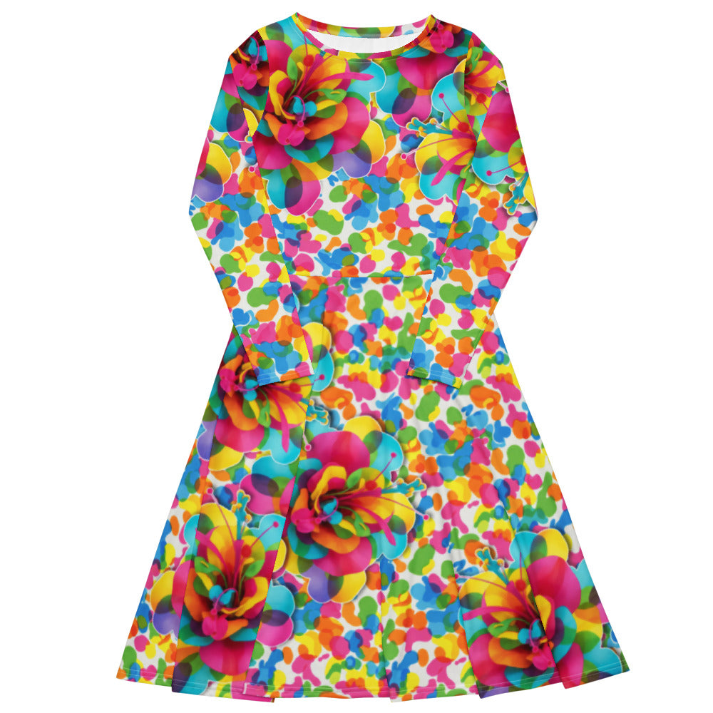 All-over print long sleeve midi dress 296