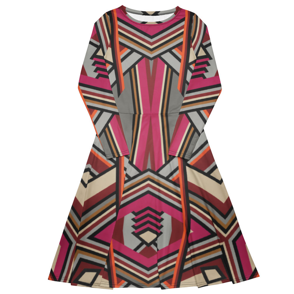 All-over print long sleeve midi dress 298C2