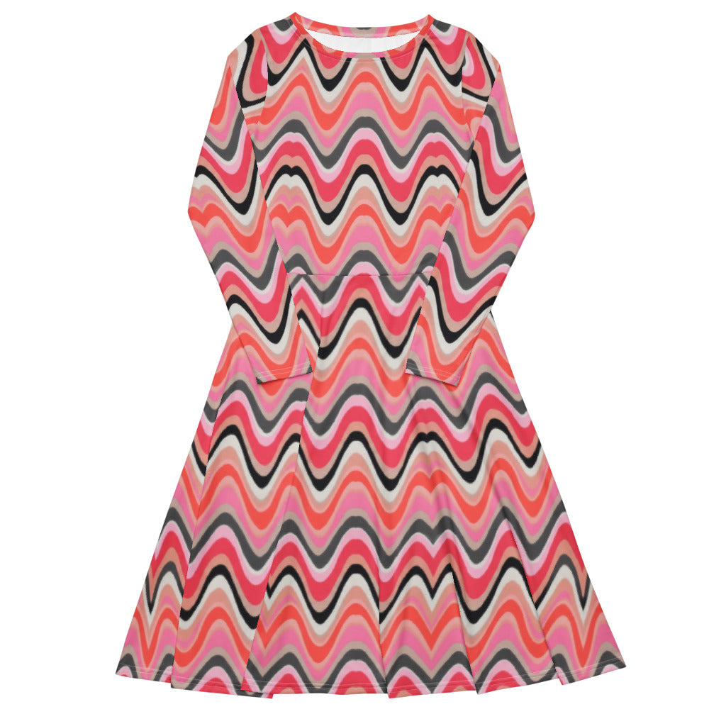 All-over print long sleeve midi dress 299