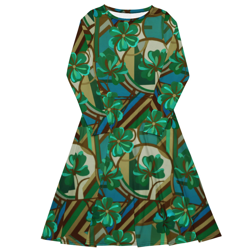 All-over print long sleeve midi dress 300kl5