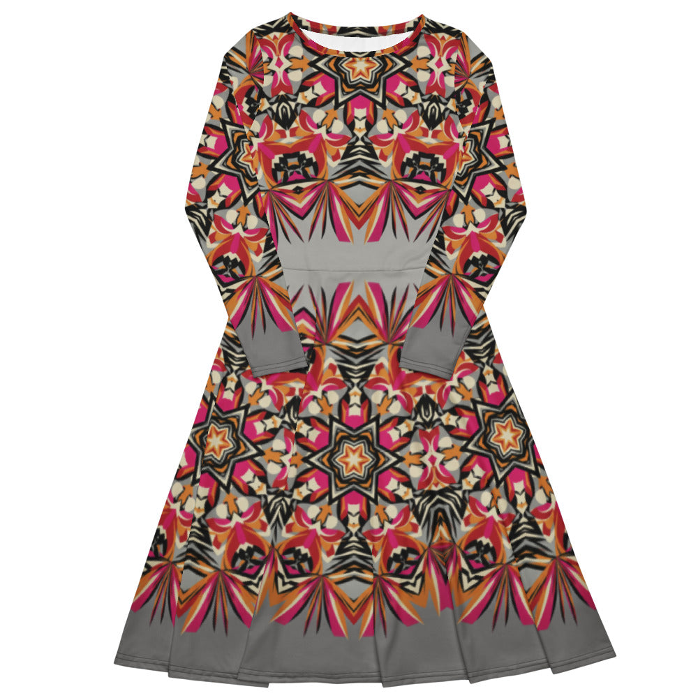 All-over print long sleeve midi dress 301kl1