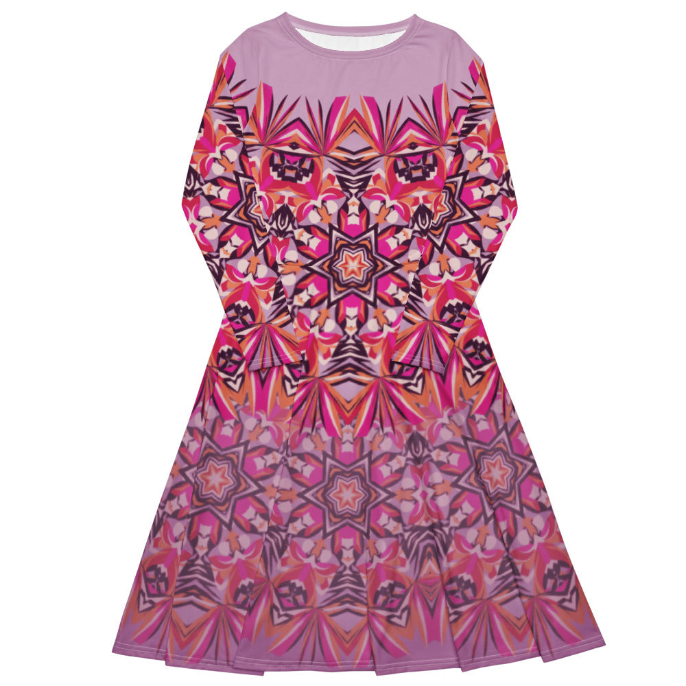 All-over print long sleeve midi dress 301kl2