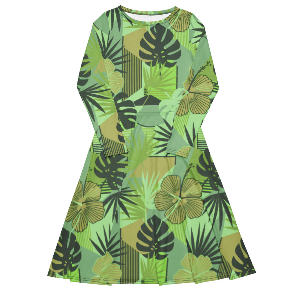 All-over print long sleeve midi dress 302kl3