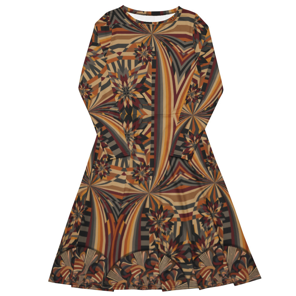 All-over print long sleeve midi dress 303kl1