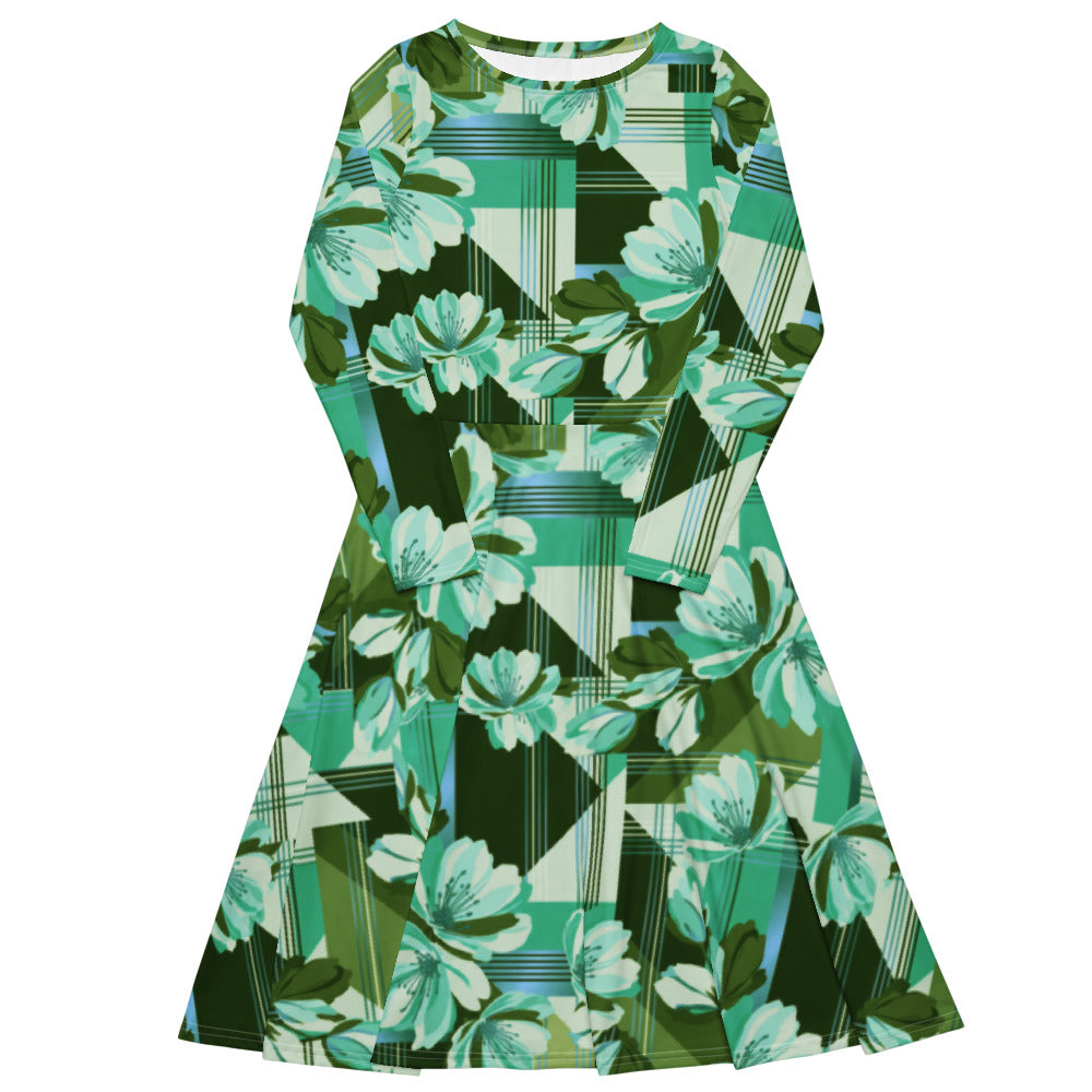 All-over print long sleeve midi dress 285kl6