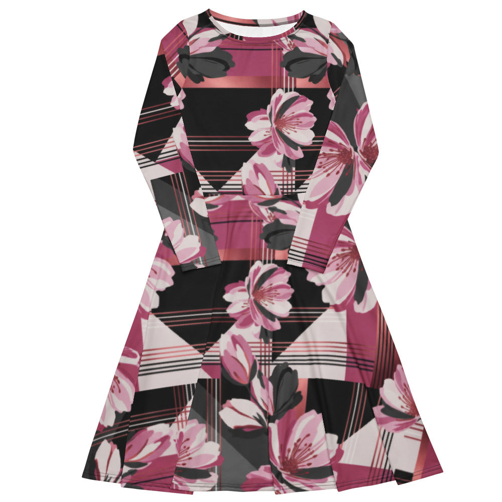 All-over print long sleeve midi dress 285kl5B