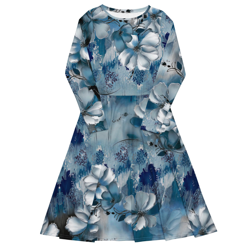 All-over print long sleeve midi dress 59C