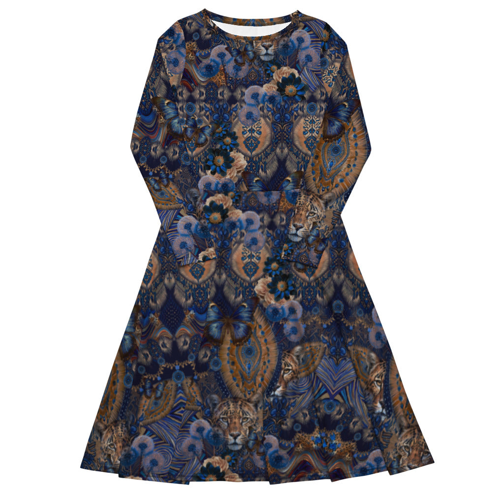 All-over print long sleeve midi dress 156D3