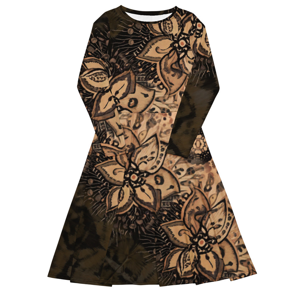 All-over print long sleeve midi dress 152D