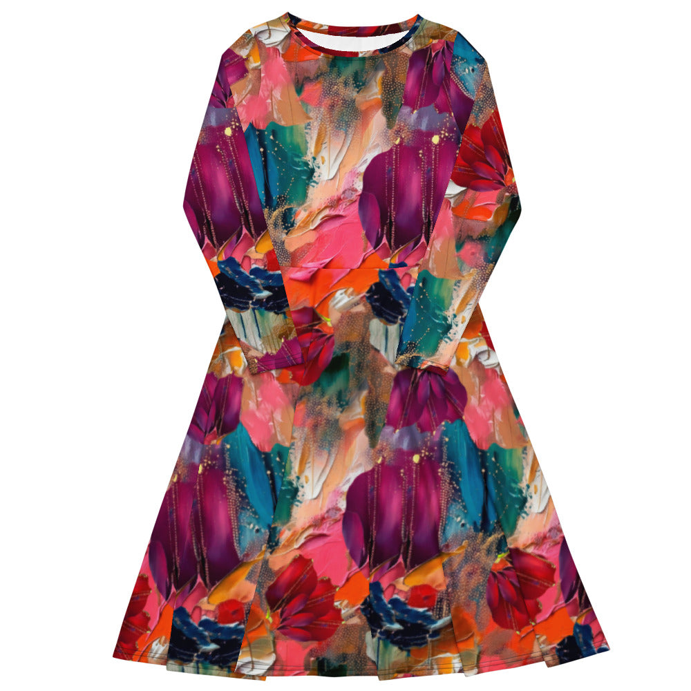 All-over print long sleeve midi dress 4