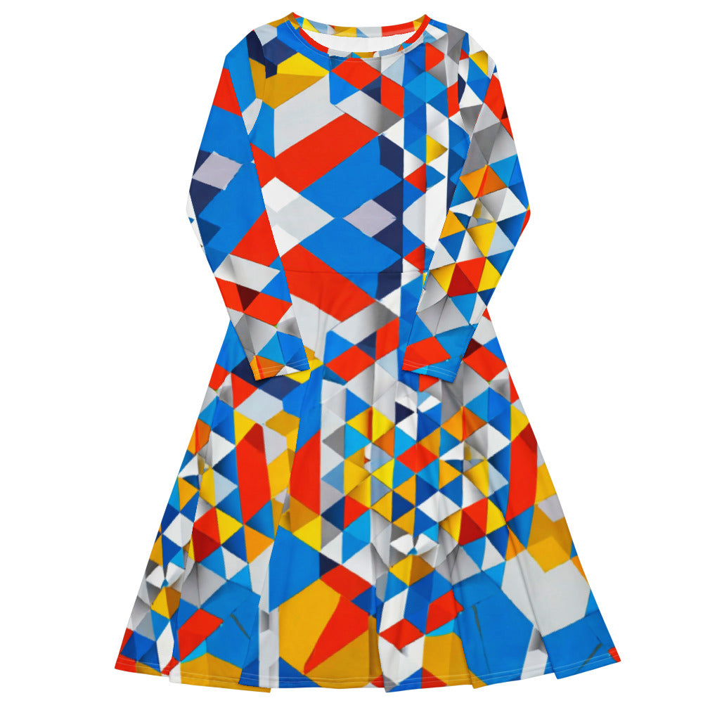 All-over print long sleeve midi dress 56E