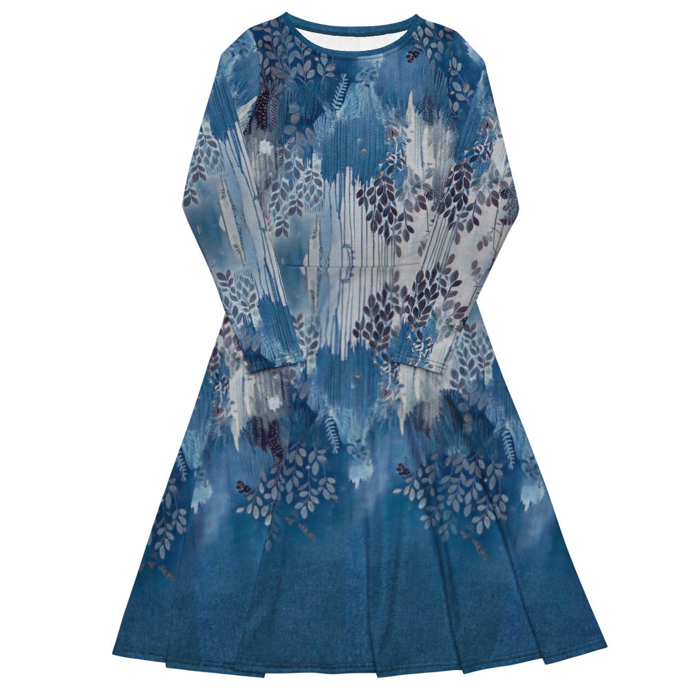 All-over print long sleeve midi dress 72B