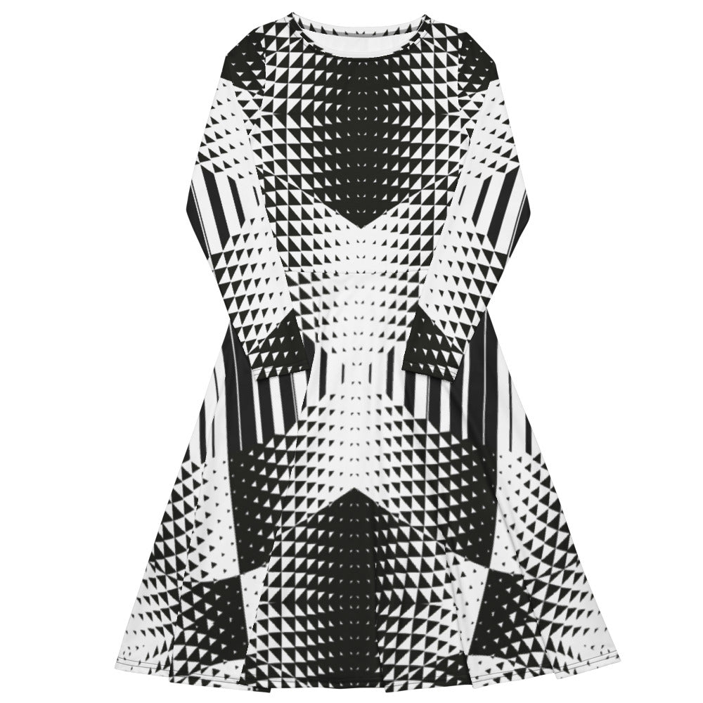 All-over print long sleeve midi dress Linde 1BB