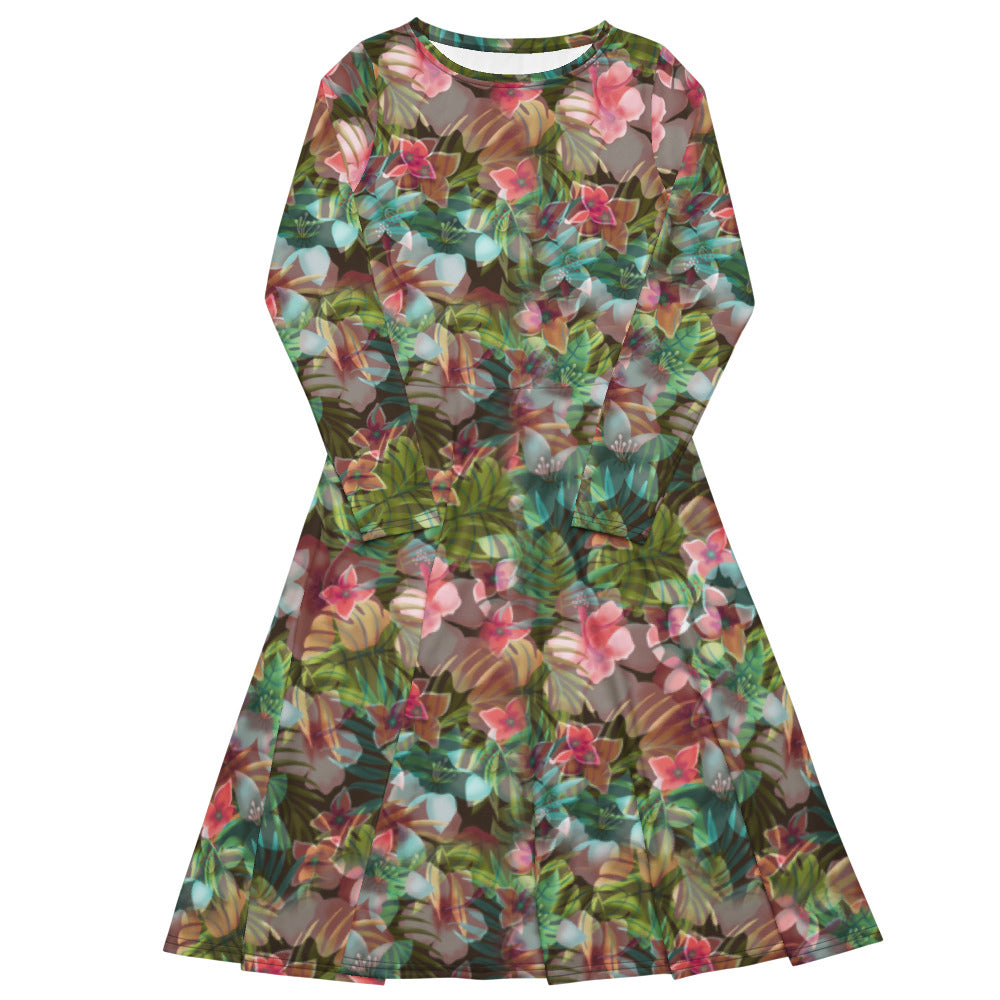 All-over print long sleeve midi dress Floor