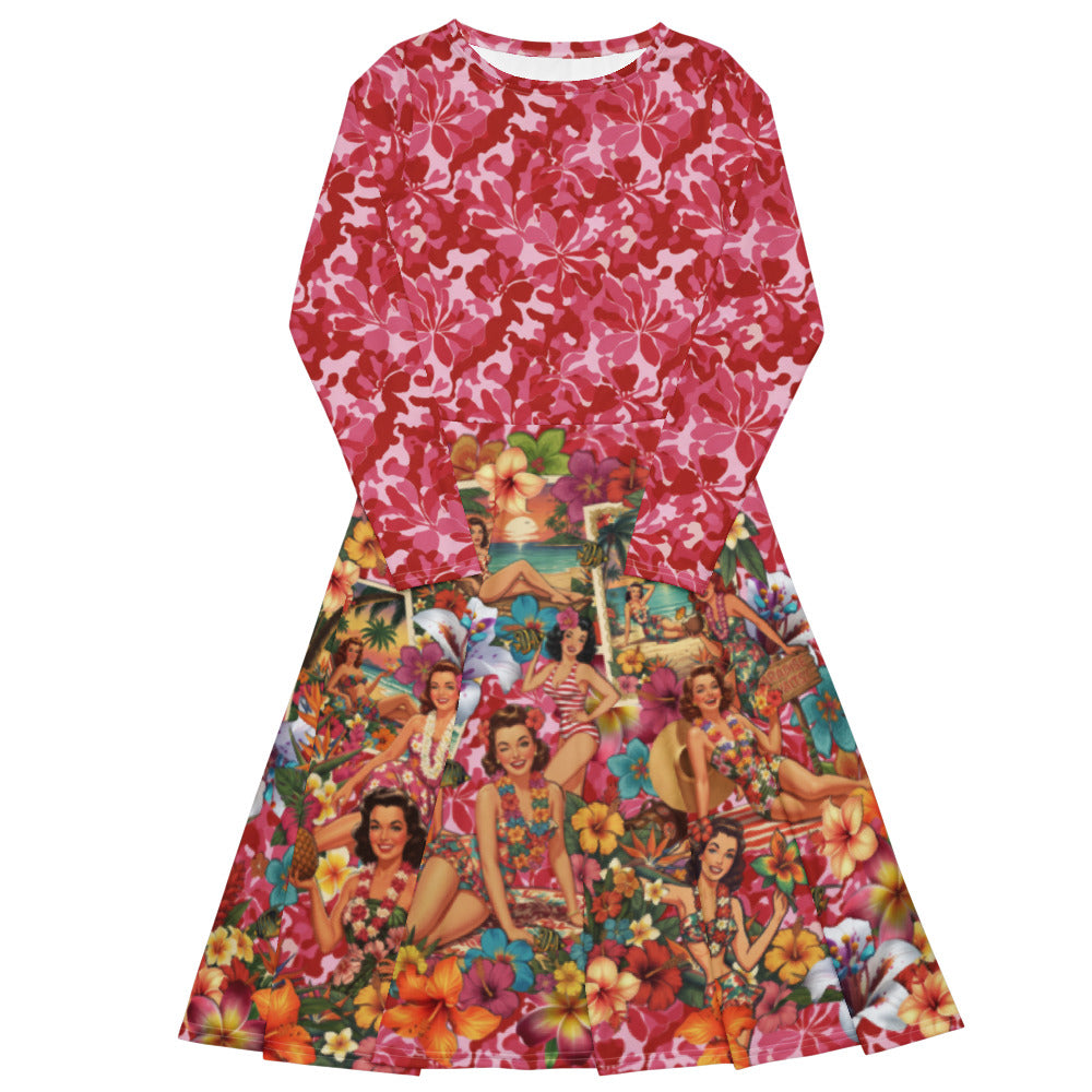 All-over print long sleeve midi dress 297Ckl2b