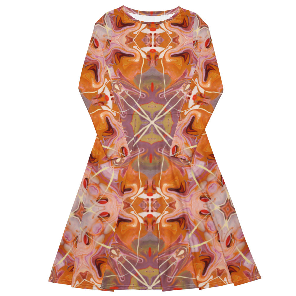 All-over print long sleeve midi dress Jill