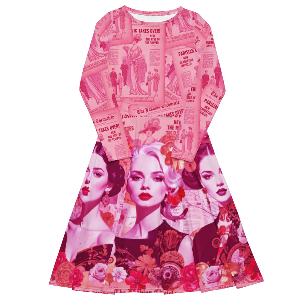 All-over print long sleeve midi dress 306Akl4