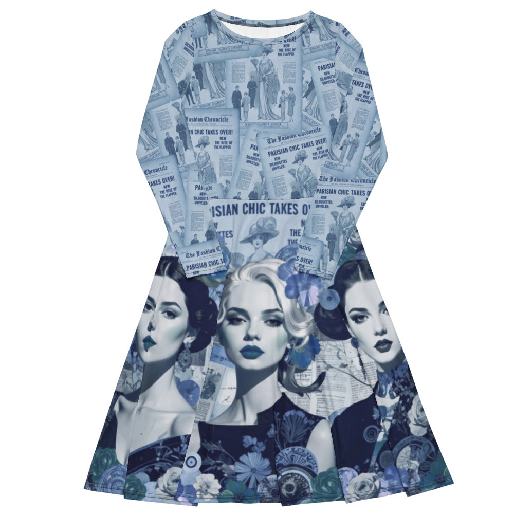 All-over print long sleeve midi dress 306Akl7