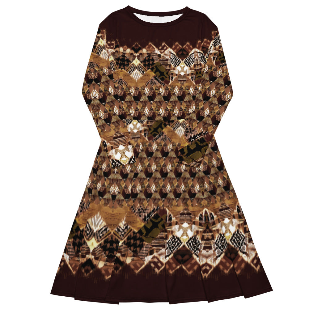 All-over print long sleeve midi dress 308Bkl2