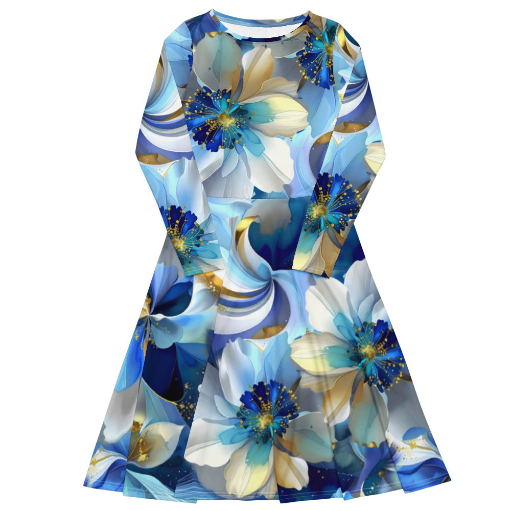 All-over print long sleeve midi dress 309B