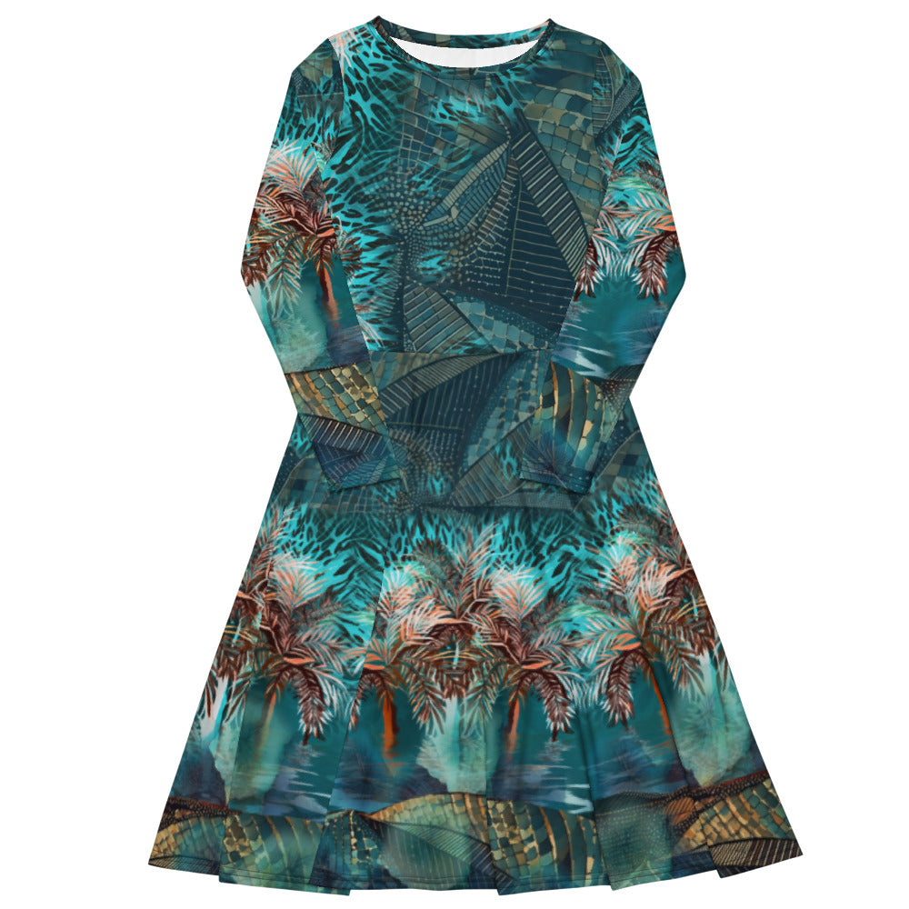 All-over print long sleeve midi dress 312