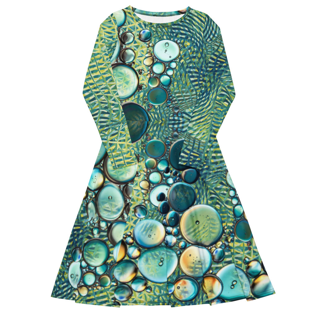 All-over print long sleeve midi dress 313