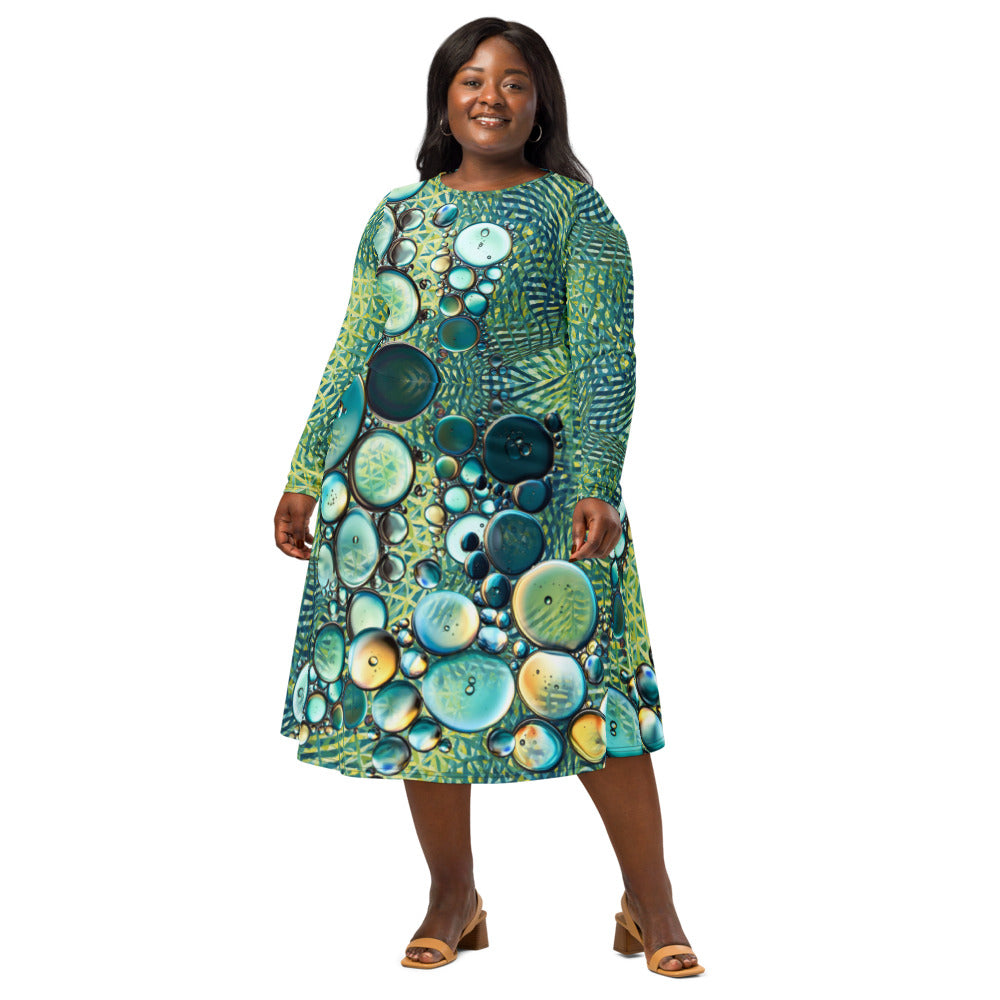 All-over print long sleeve midi dress 313