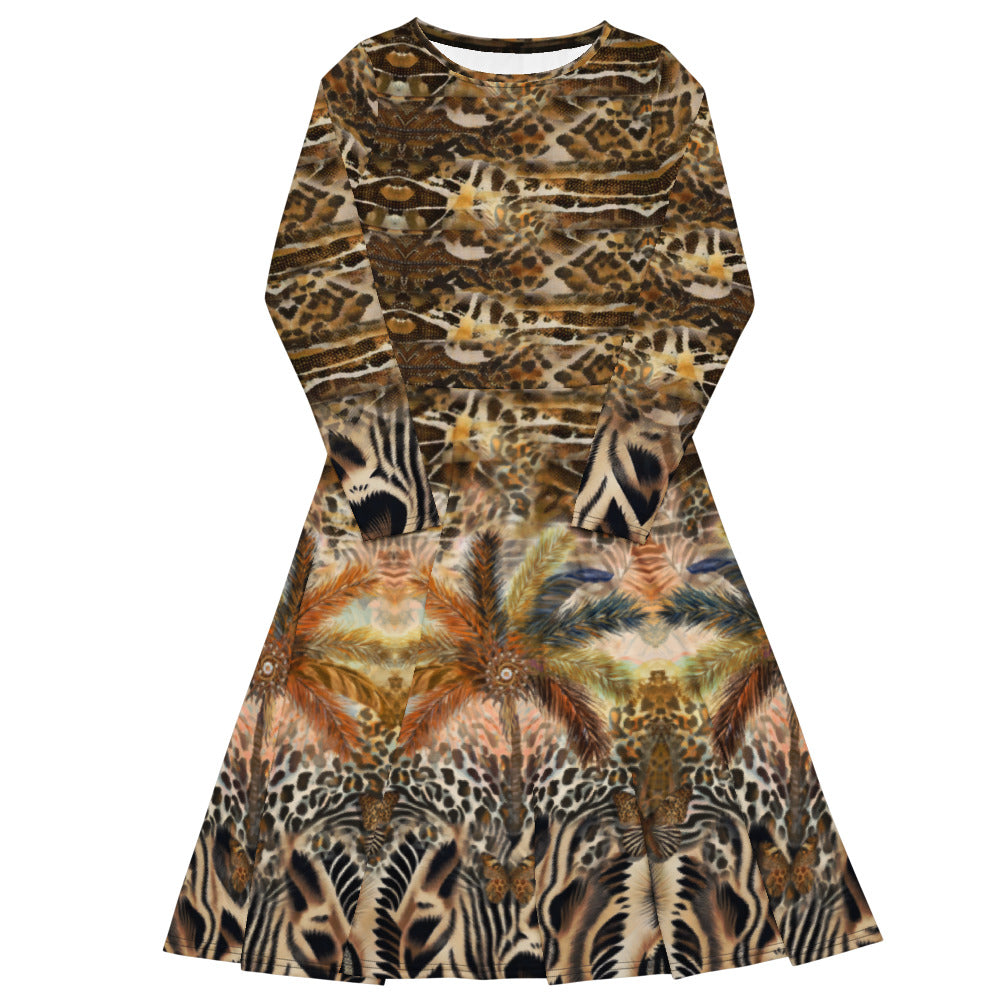 All-over print long sleeve midi dress 314